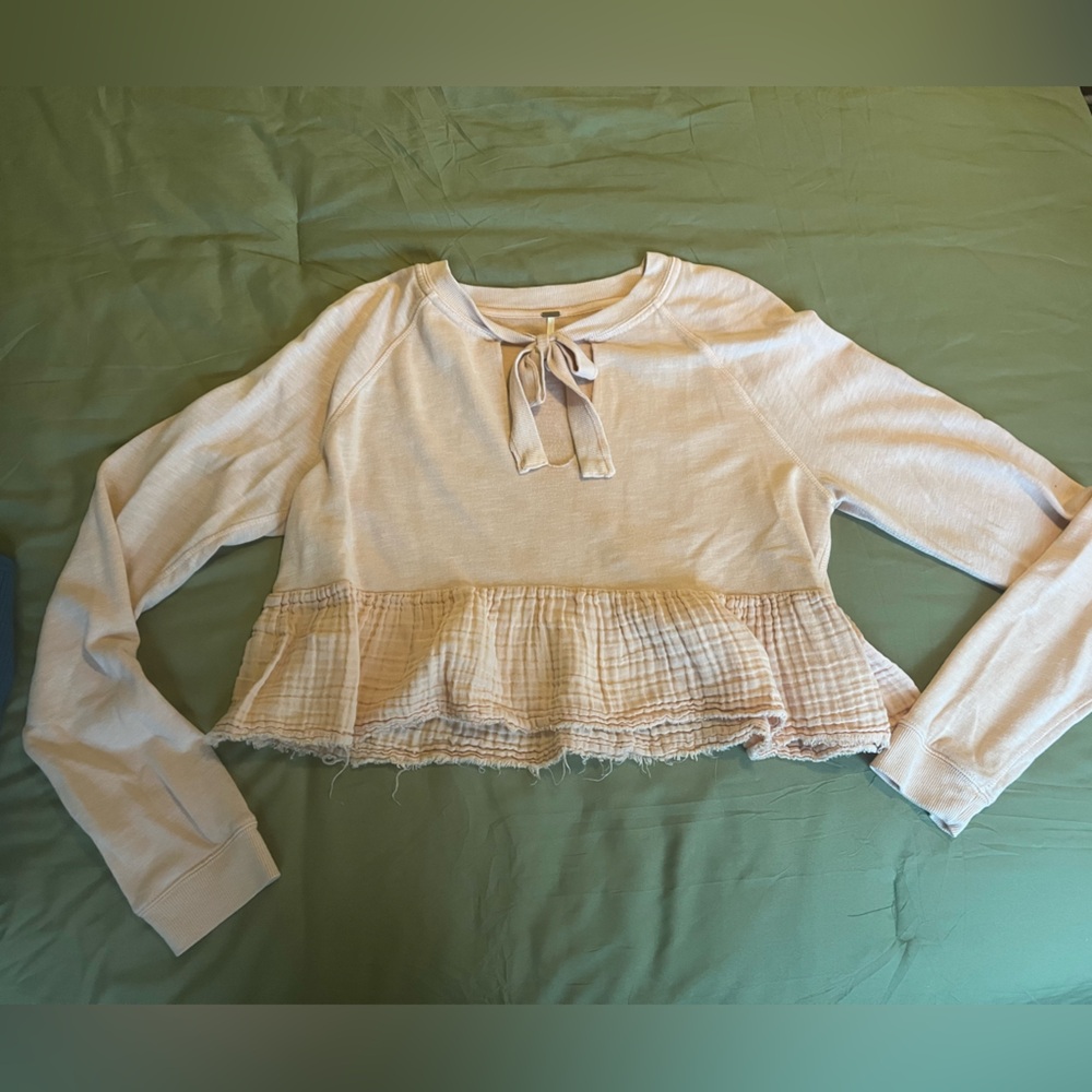 Free People Pastel Long Sleeve Top, M, Peach